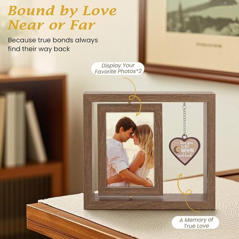 LukieJac Love You to the Moon and Back Picture Frame - Valentines Anniversary Wedding Birthday Christmas Gifts for Husband, Wife, Him, Her, Couples Rotating 4x6 Picture Frame in Kuwait