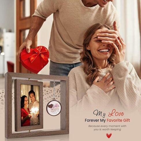 LukieJac Love You to the Moon and Back Picture Frame - Valentines Anniversary Wedding Birthday Christmas Gifts for Husband, Wife, Him, Her, Couples Rotating 4x6 Picture Frame in Kuwait