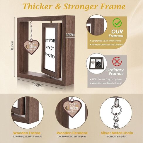 LukieJac Love You to the Moon and Back Picture Frame - Valentines Anniversary Wedding Birthday Christmas Gifts for Husband, Wife, Him, Her, Couples Rotating 4x6 Picture Frame in Kuwait