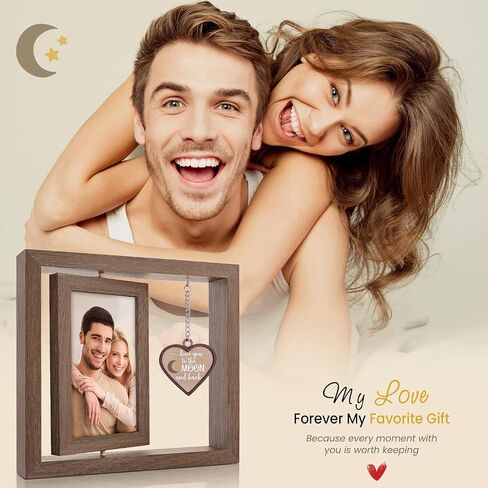 LukieJac Love You to the Moon and Back Picture Frame - Valentines Anniversary Wedding Birthday Christmas Gifts for Husband, Wife, Him, Her, Couples Rotating 4x6 Picture Frame in Kuwait