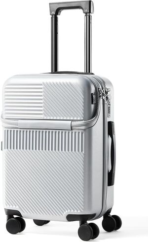 UrbanExplorer 20 Inch Carry-On Luggage with Front Opening, Cup Holder & USB Port, Lightweight ABS+PC Hardshell Spinner Suitcase, Airline Approved, 360° Wheels, Black in Kuwait
