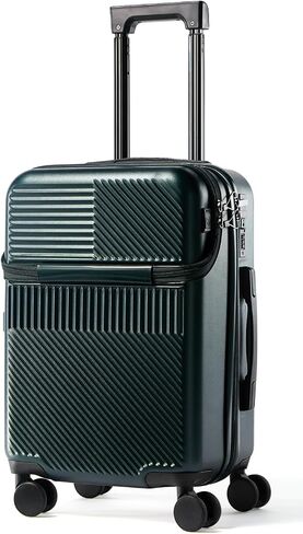 UrbanExplorer 20 Inch Carry-On Luggage with Front Opening, Cup Holder & USB Port, Lightweight ABS+PC Hardshell Spinner Suitcase, Airline Approved, 360° Wheels, Black in Kuwait