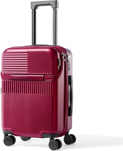 UrbanExplorer 20 Inch Carry-On Luggage with Front Opening, Cup Holder & USB Port, Lightweight ABS+PC Hardshell Spinner Suitcase, Airline Approved, 360° Wheels, Black in Kuwait