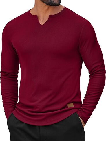 COOFANDY Men's Long Sleeve Muscle T Shirts Casual V-Neck Slim Fit Longline Ribbed Shirts Stretch Tee Shirts in Saudi Arabia