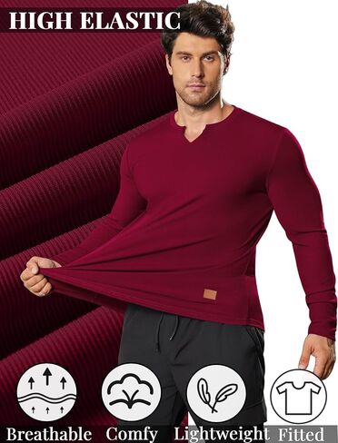 COOFANDY Men's Long Sleeve Muscle T Shirts Casual V-Neck Slim Fit Longline Ribbed Shirts Stretch Tee Shirts in Saudi Arabia