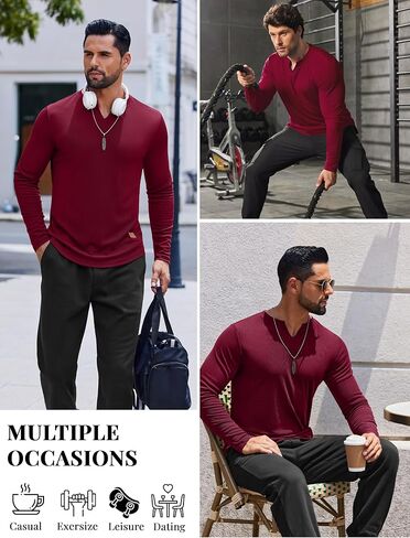 COOFANDY Men's Long Sleeve Muscle T Shirts Casual V-Neck Slim Fit Longline Ribbed Shirts Stretch Tee Shirts in Saudi Arabia