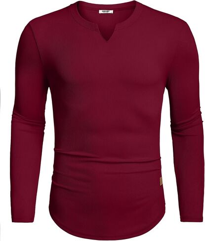 COOFANDY Men's Long Sleeve Muscle T Shirts Casual V-Neck Slim Fit Longline Ribbed Shirts Stretch Tee Shirts in Saudi Arabia