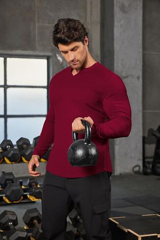 COOFANDY Men's Long Sleeve Muscle T Shirts Casual V-Neck Slim Fit Longline Ribbed Shirts Stretch Tee Shirts in Saudi Arabia