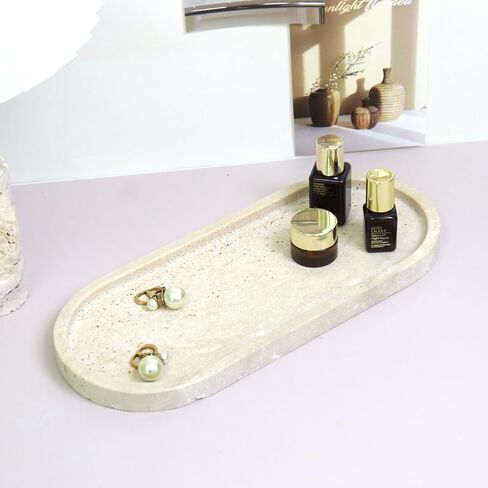 Natural Marble Tray, Oval Vanity Decorative Tray for Bathroom Counter, Countertop Stone Organizer, Catchall Tray for Kitchen, Perfume, Candles, Jewelry Dish Decorative Tray in Saudi Arabia