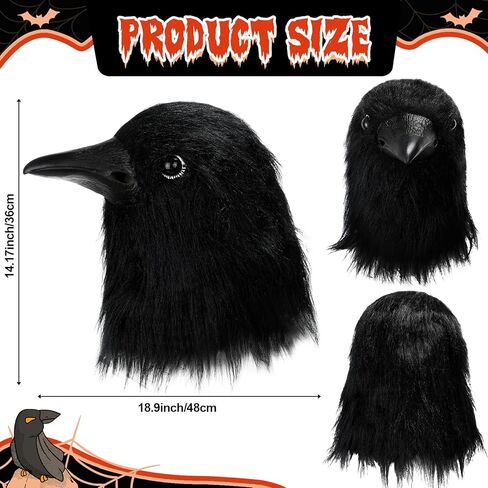 Halloween Black Crow Latex Mask Realistic Raven Mask Animal Full Head Bird Costume Adult Raven Reaper Dress Props for Halloween Costume Party Carnival Headwear Cosplay in Saudi Arabia