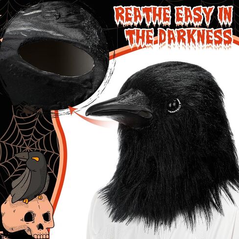 Halloween Black Crow Latex Mask Realistic Raven Mask Animal Full Head Bird Costume Adult Raven Reaper Dress Props for Halloween Costume Party Carnival Headwear Cosplay in Saudi Arabia