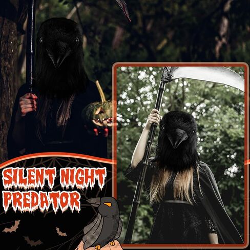 Halloween Black Crow Latex Mask Realistic Raven Mask Animal Full Head Bird Costume Adult Raven Reaper Dress Props for Halloween Costume Party Carnival Headwear Cosplay in Saudi Arabia