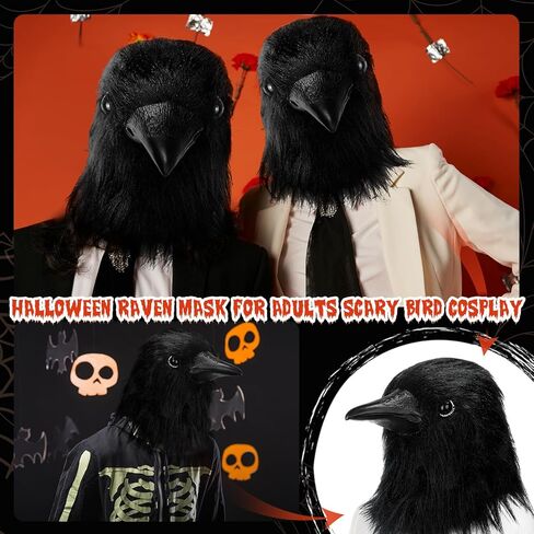 Halloween Black Crow Latex Mask Realistic Raven Mask Animal Full Head Bird Costume Adult Raven Reaper Dress Props for Halloween Costume Party Carnival Headwear Cosplay in Saudi Arabia