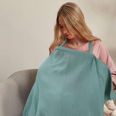 Muslin Breast Feeding Cover for Mom, Privacy Breathable Nursing Cover with Arch Neckline, 100% Cotton Nursing Apron, Floral and Pink in Kuwait