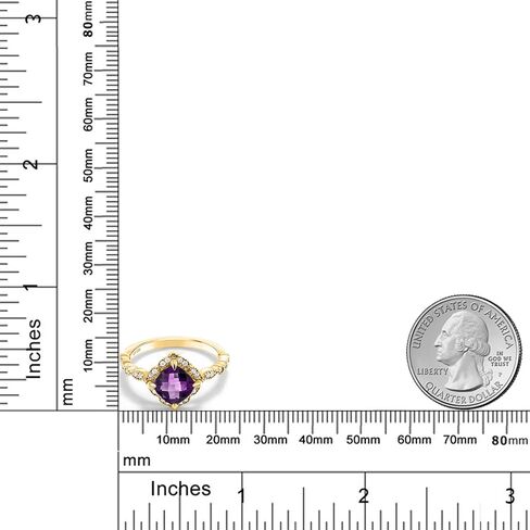 Gem Stone King 7MM Cushion Cut Gemstone Birthstone and White Moissanite Solitaire Engagement Ring For Women | 18K Yellow Gold Plated Silver | Available in Size 5, 6, 7, 8, 9 in Saudi Arabia