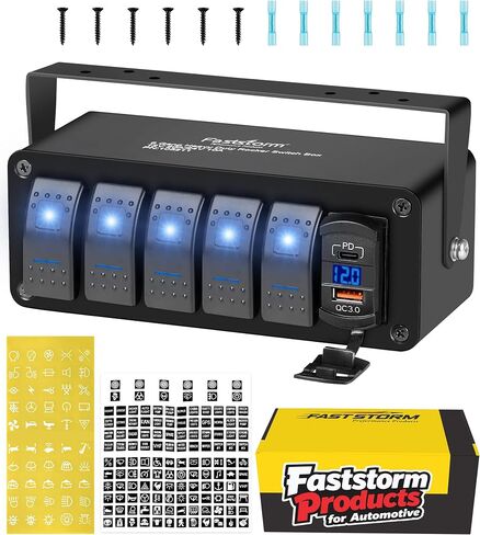 5 عصابة ألومنيوم مفتاح التبديل لوحة تبديل DASH 12V 24V DC 5 PIN ON/OFF ROCKER قبل وصول المفتاح الخلفي الأزرق QC 3.0 USB التبديل للسيارات البحرية قارب البحرية in Kuwait