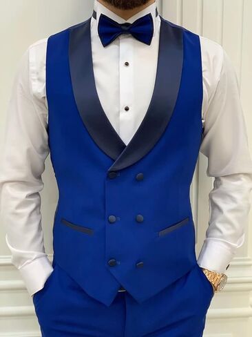 Mens Slim Fit Suit 3 Piece, Wedding Prom Party Business Tuxedo, Double Breasted Blazer Vest and Pants with Bow Tie in Saudi Arabia