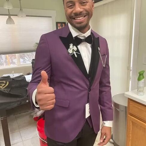 Mens Slim Fit Suit 3 Piece, Wedding Prom Party Business Tuxedo, Double Breasted Blazer Vest and Pants with Bow Tie in Saudi Arabia