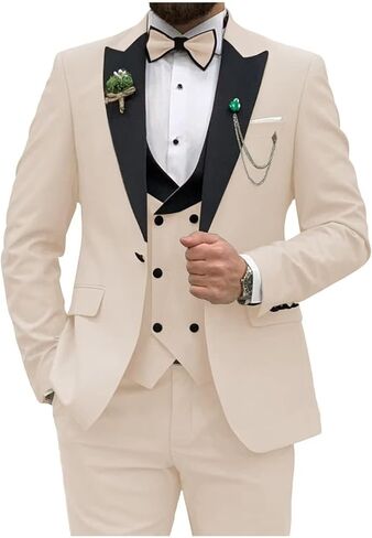 Mens Slim Fit Suit 3 Piece, Wedding Prom Party Business Tuxedo, Double Breasted Blazer Vest and Pants with Bow Tie in Saudi Arabia