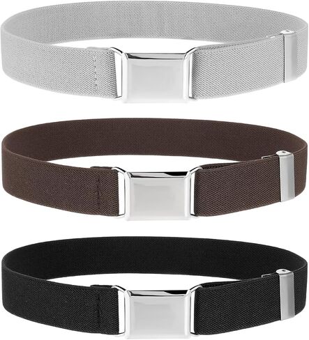 Bremorou Toddler Boy Belt مجموعة حزام تمدد مرن قابل للتعديل مع مربع مربعة مربعة للأولاد فتاة الأطفال بنطلون جينز موحد (أسود ، رمادي فضية ، قهوة) in Saudi Arabia