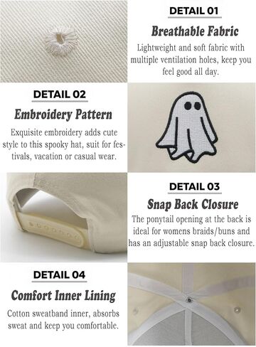 Halloween Ghost Trucker Hat, Goth Embroidered Baseball Caps for Men & Women, Cute Spooky Gifts for Festival Wear in Saudi Arabia