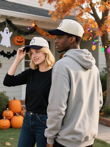 Halloween Ghost Trucker Hat, Goth Embroidered Baseball Caps for Men & Women, Cute Spooky Gifts for Festival Wear in Saudi Arabia