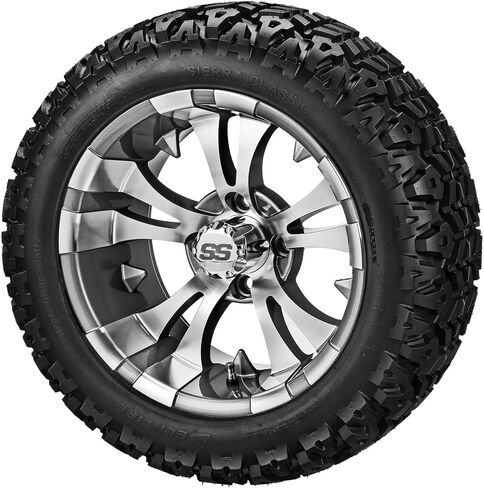 عربة RM مقاس 14 بوصة Warlock أسود/أحمر على إطار رياضي Sierra مقاس 23x10-14 (مجموعة من 4) | مجموعة إطارات وعجلات عربة الجولف مع صواميل العروة القياسية in Kuwait