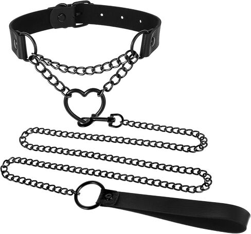 Choker Necklace for Women Black Heart Leather Collar Gothic Jewelry Punk Choker Collar O-ring Slip Chain Necklace Accessories Body Chain Belt Jewelry for Halloween Cosplay in Saudi Arabia