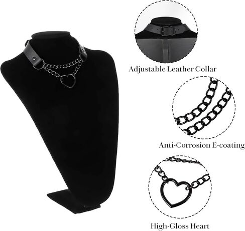 Choker Necklace for Women Black Heart Leather Collar Gothic Jewelry Punk Choker Collar O-ring Slip Chain Necklace Accessories Body Chain Belt Jewelry for Halloween Cosplay in Saudi Arabia