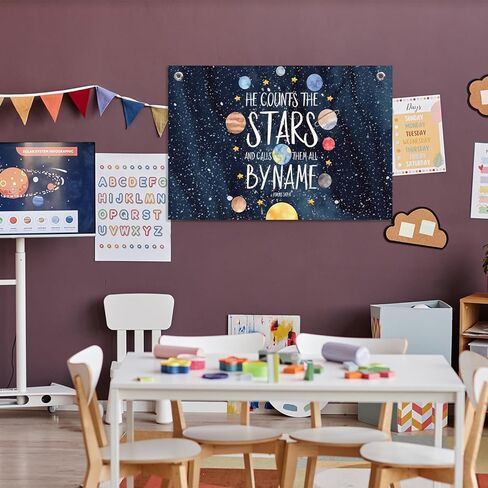 كريستيان فضاء ، لافتة جدار الصحة العقلية ، ديكور حضانة فضاء ، نظام شمسي الأزرق الأزرق ، الكتاب المقدس ، لافتة شنقا لافتة الجدار ديكور فني للأطفال in Kuwait