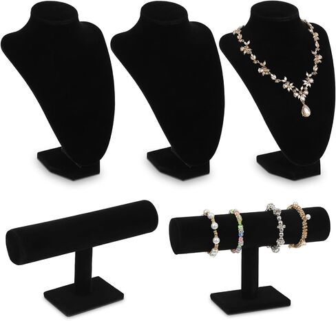5 Pcs Jewelry Display Set Necklace Display Stand T Bar Bracelet Holder Jewelry Bust for Home Store Trade Show(Black) in Saudi Arabia