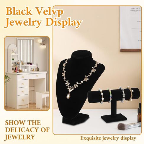 5 Pcs Jewelry Display Set Necklace Display Stand T Bar Bracelet Holder Jewelry Bust for Home Store Trade Show(Black) in Saudi Arabia