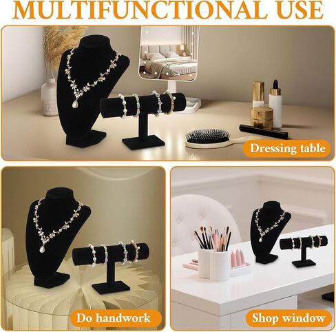 5 Pcs Jewelry Display Set Necklace Display Stand T Bar Bracelet Holder Jewelry Bust for Home Store Trade Show(Black) in Saudi Arabia