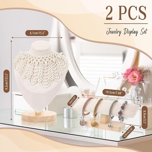 2 PCS مجوهرات شاشة الحامل مجموعة مخمل مجوهرات تمثال نصفي الحامل حامل و BAR BRACELT لسلاسل أساور القلادة متاجر البيع البيع البيع البيع بالتجزئة (البيج) (البيج) in Saudi Arabia