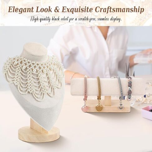 2 PCS مجوهرات شاشة الحامل مجموعة مخمل مجوهرات تمثال نصفي الحامل حامل و BAR BRACELT لسلاسل أساور القلادة متاجر البيع البيع البيع البيع بالتجزئة (البيج) (البيج) in Saudi Arabia