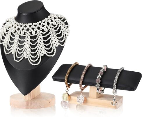 2 Pcs Jewelry Display Stand Set Velvet Jewelry Bust Display Stand and T Bar Bracelet Holder for Necklaces Bracelets Chains Retail Boutique Shops Selling(Beige) in Saudi Arabia