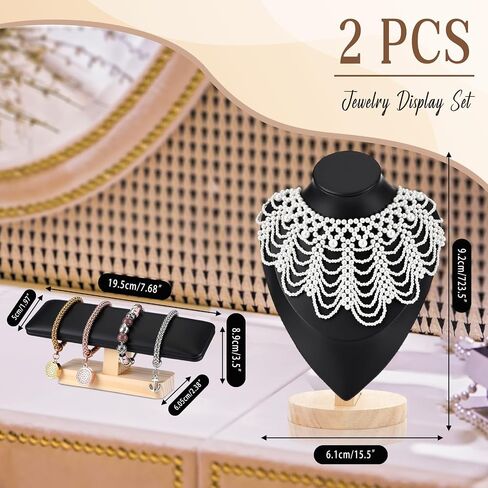 2 Pcs Jewelry Display Stand Set Velvet Jewelry Bust Display Stand and T Bar Bracelet Holder for Necklaces Bracelets Chains Retail Boutique Shops Selling(Beige) in Saudi Arabia