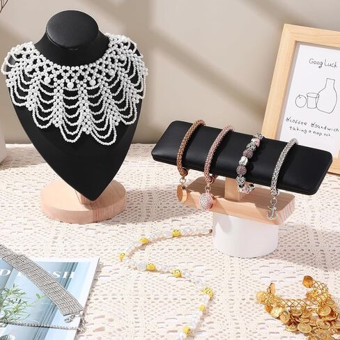 2 Pcs Jewelry Display Stand Set Velvet Jewelry Bust Display Stand and T Bar Bracelet Holder for Necklaces Bracelets Chains Retail Boutique Shops Selling(Beige) in Saudi Arabia