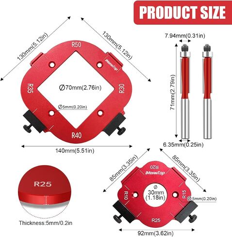 Router Corner Radius Template Router Radius Jig Aluminum Alloy Router Templates for Woodworking Router Corner Jigs and Templates R10/R15/R20/R25/ R30/R35/R40/R50 Use with Router Table in Kuwait
