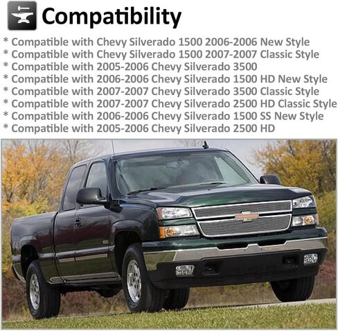 متوافق مع 2006 Chevy Silverado 1500 & 05-06 2500HD 3500 & 07 Classic Main Grille Insert Combo (Aluminium ، Chrome Billet Grille) in Saudi Arabia