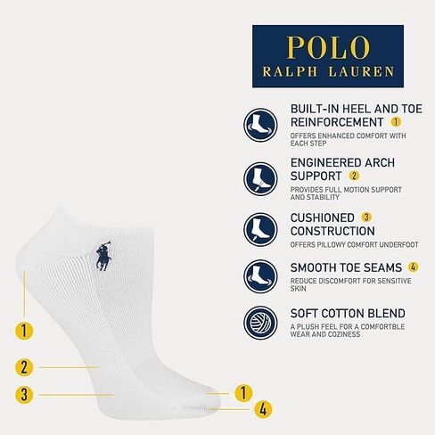 POLO RALPH LAUREN womens Performance Cotton Low Cut Socks - 6 Pair Pack - Breathable Mesh & Sport Cushioning in Saudi Arabia