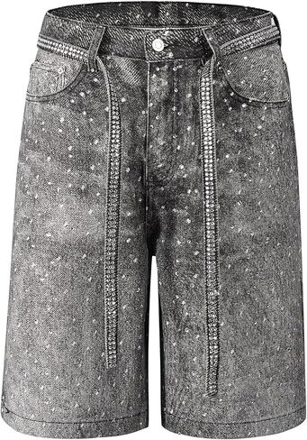 Fantasygears متوترة HEM DENIM JORTS RHINESTONE تطبيق الصيف السفجر الدنيم الساق واسعة الساق in Kuwait