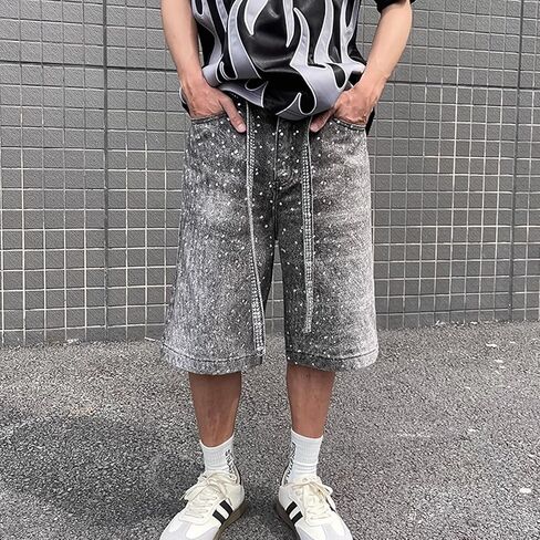 Fantasygears متوترة HEM DENIM JORTS RHINESTONE تطبيق الصيف السفجر الدنيم الساق واسعة الساق in Kuwait