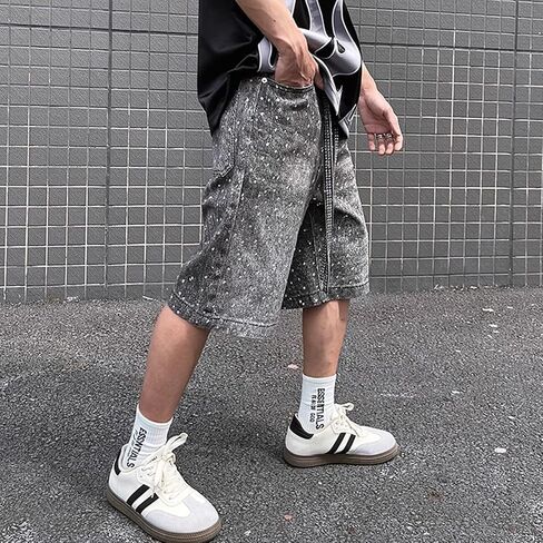 Fantasygears متوترة HEM DENIM JORTS RHINESTONE تطبيق الصيف السفجر الدنيم الساق واسعة الساق in Kuwait