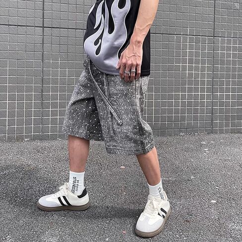 Fantasygears متوترة HEM DENIM JORTS RHINESTONE تطبيق الصيف السفجر الدنيم الساق واسعة الساق in Kuwait