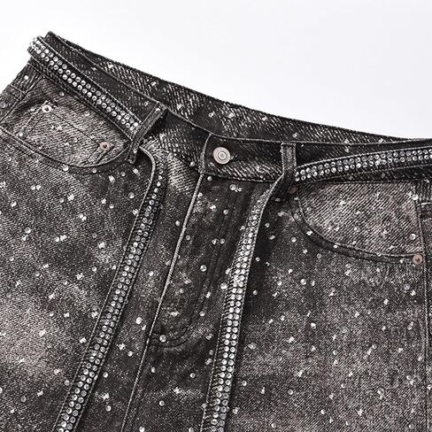 Fantasygears متوترة HEM DENIM JORTS RHINESTONE تطبيق الصيف السفجر الدنيم الساق واسعة الساق in Kuwait