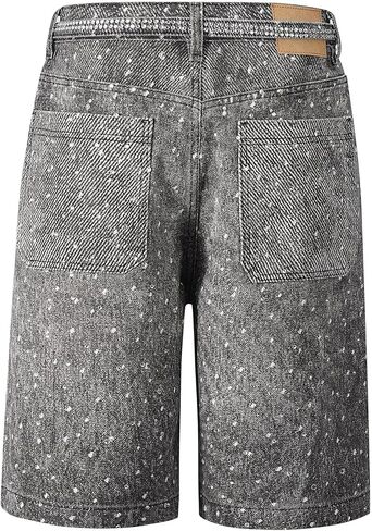 Fantasygears متوترة HEM DENIM JORTS RHINESTONE تطبيق الصيف السفجر الدنيم الساق واسعة الساق in Kuwait