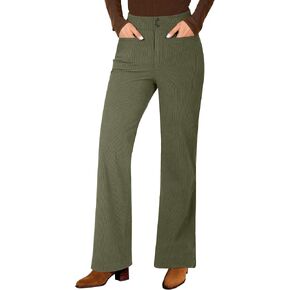 GRAPENT Corduroy Wide Leg Pants Woman High Waisted Trendy Fall Work Casual Elastic Waist Duo Button Welt Pocket Trousers in Saudi Arabia
