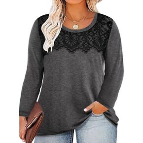 TIYOMI Plus Size Tops Long Sleeve Black Lace Dressy Casual T-shirt Fall Lightweight Sweatshirt Tunics Pullover XL-5XL in Saudi Arabia