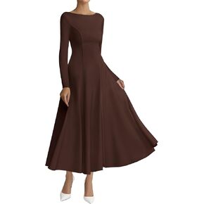 BTFBM Fall Dresses for Women 2025 Trendy Boat Neck Long Sleeve A Line Flowy Knit Loose Casual Elegant Party Maxi Dress in Saudi Arabia